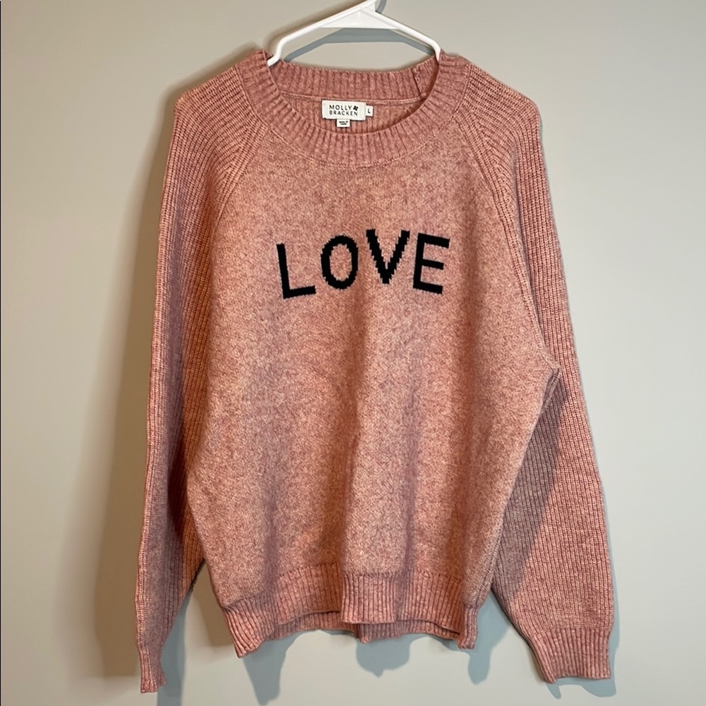 Anthropologie Crew Neck Mollie Bracken LOVE Pink Sweater - Picture 2 of 9